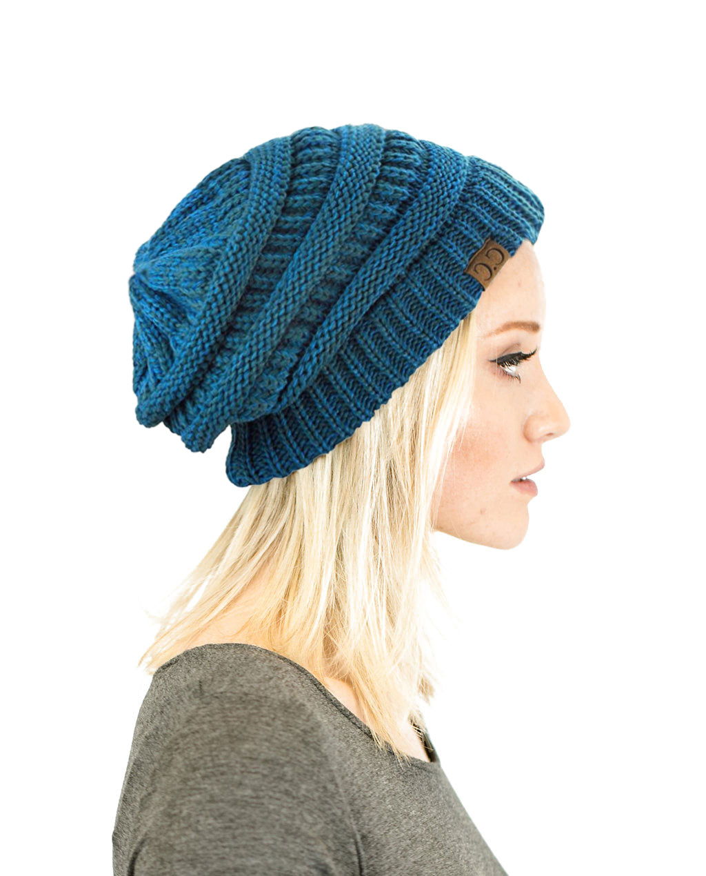 C.C. Two-Toned Unisex Soft Stretch Knit Slouchy Skull Beanie - Beanies Hats