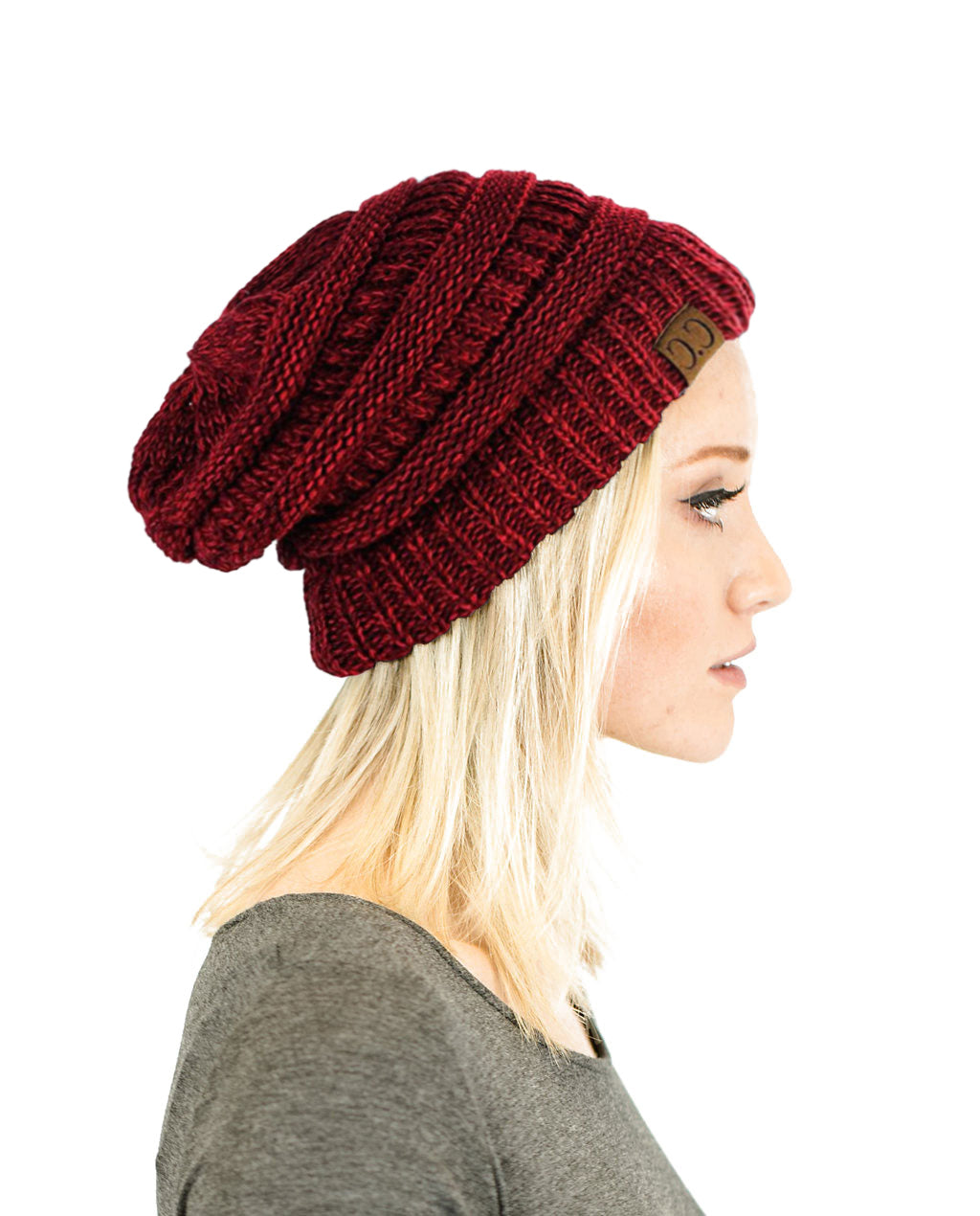 C.C. Two-Toned Unisex Soft Stretch Knit Slouchy Skull Beanie - Beanies Hats
