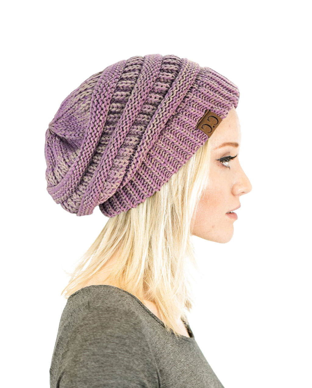 C.C. Two-Toned Unisex Soft Stretch Knit Slouchy Skull Beanie - Beanies Hats
