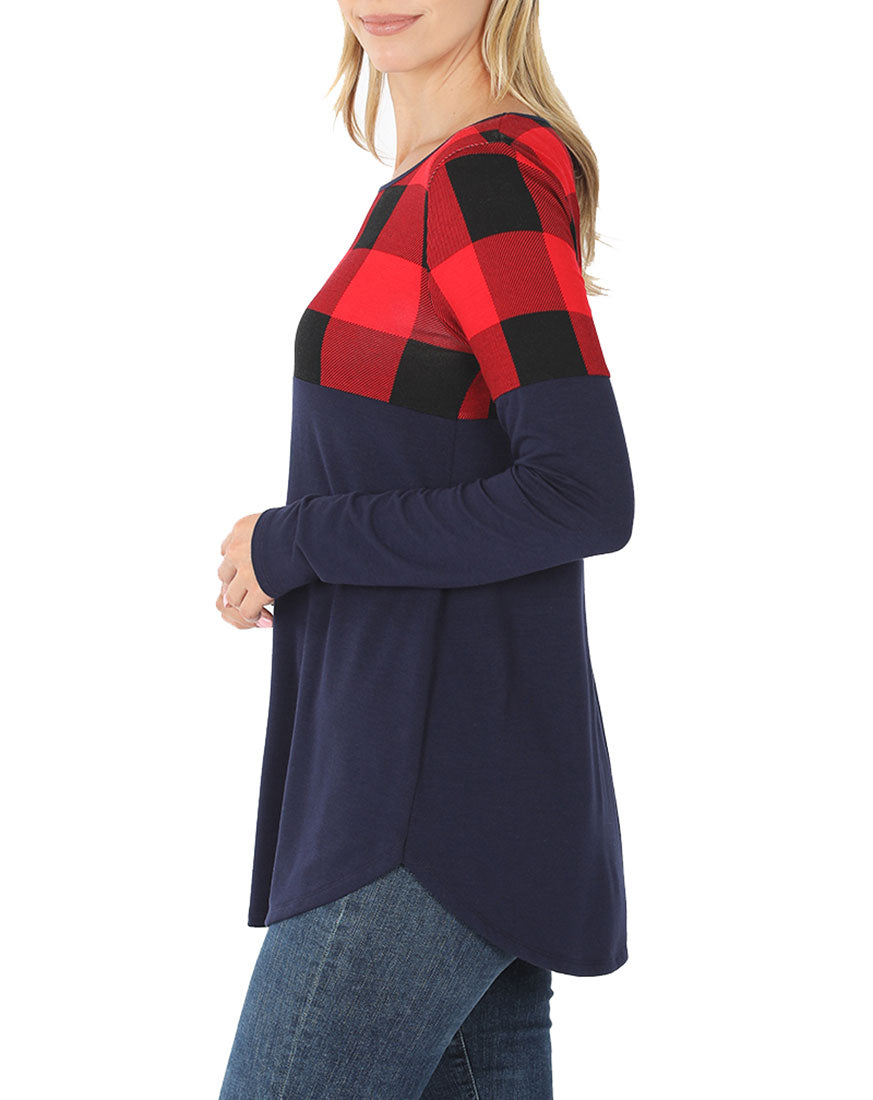Zenana Plaid Colorblock Long Sleeve Shirt - Tunics sb_tops