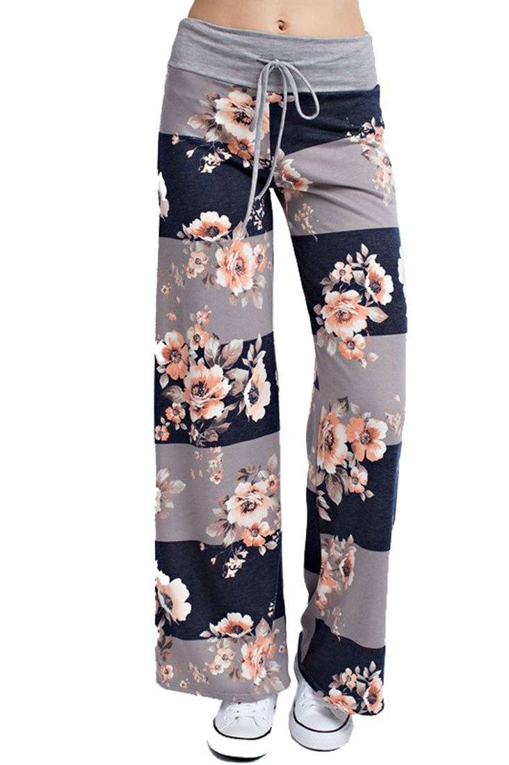12Pm Mon Ami Striped Bloom Casual Lounge Pants in Navy - f_bottoms