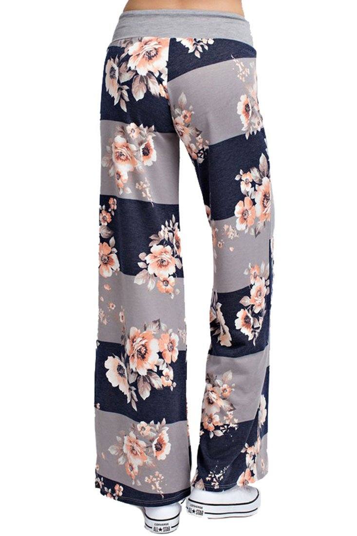 12Pm Mon Ami Striped Bloom Casual Lounge Pants in Navy - f_bottoms