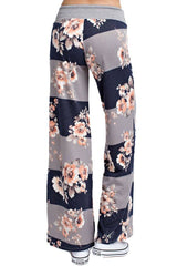Striped Bloom Casual Lounge Pants in Navy pants- Niobe Clothing