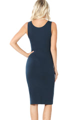 Cotton Sleeveless Bodycon Tank Knee Length Midi Dress