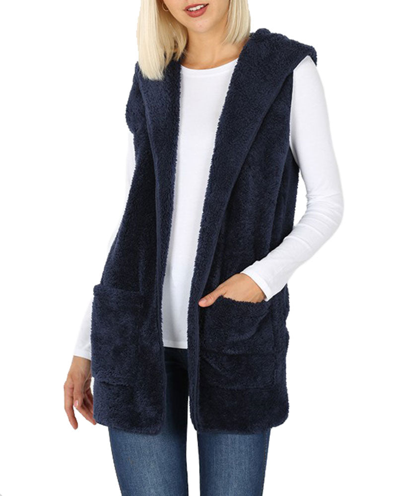 Zenana Sleeveless Faux Fur Hooded Vest - sb_outerwear