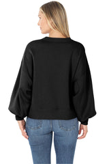 Balloon Sleeve Crew Neck Pullover Short Sweatshirt