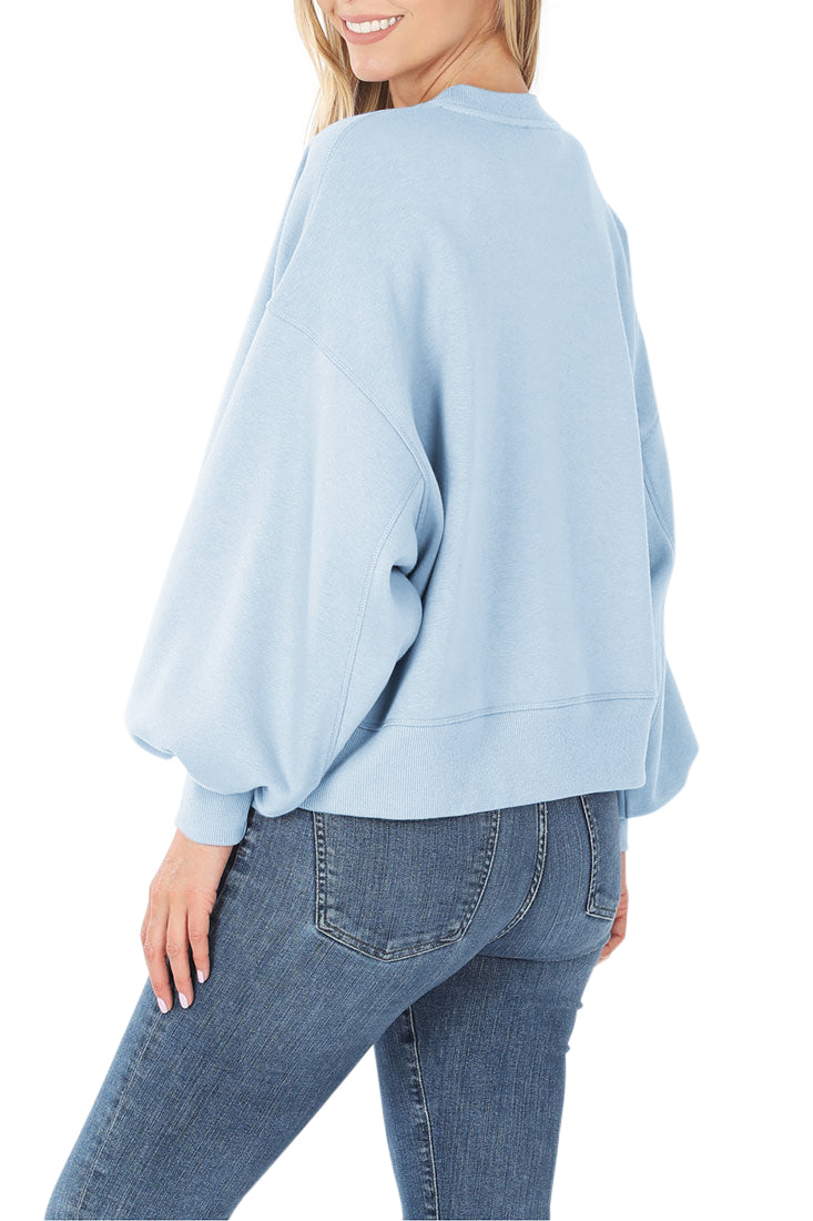 Zenana Balloon Sleeve Crew Neck Pullover Short Sweatshirt - Sweatshirts sb_outerwear