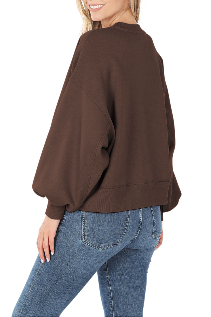Zenana Balloon Sleeve Crew Neck Pullover Short Sweatshirt - Sweatshirts sb_outerwear