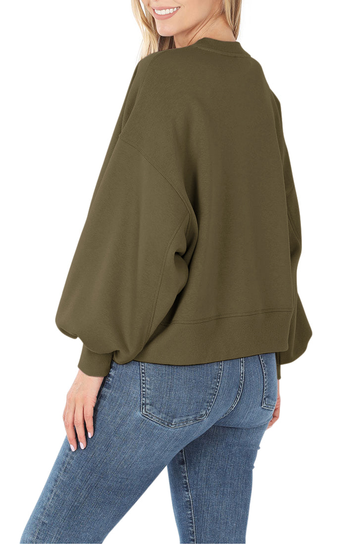 Zenana Balloon Sleeve Crew Neck Pullover Short Sweatshirt - Sweatshirts sb_outerwear