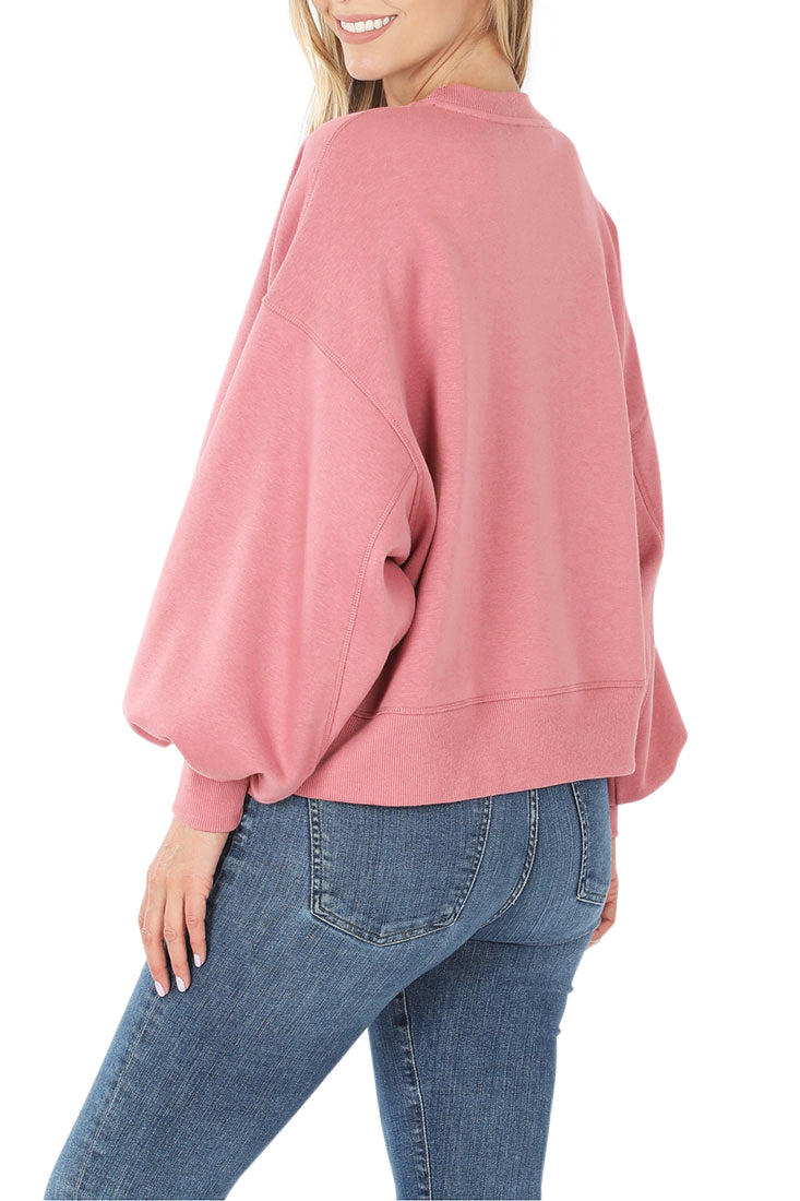 Zenana Balloon Sleeve Crew Neck Pullover Short Sweatshirt - Sweatshirts sb_outerwear