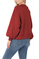 Balloon Sleeve Crew Neck Pullover Short Sweatshirt