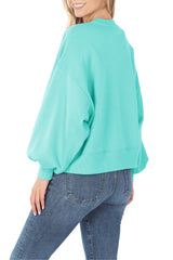Balloon Sleeve Crew Neck Pullover Short Sweatshirt