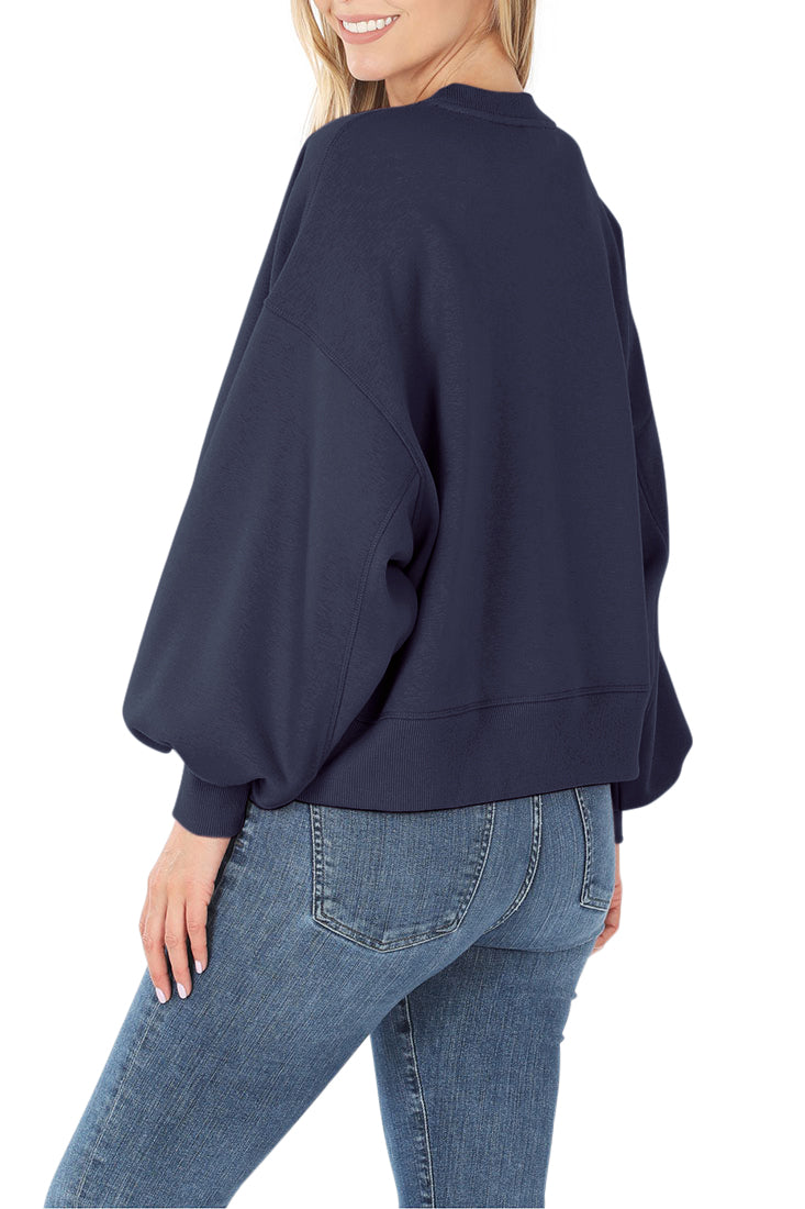 Zenana Balloon Sleeve Crew Neck Pullover Short Sweatshirt - Sweatshirts sb_outerwear