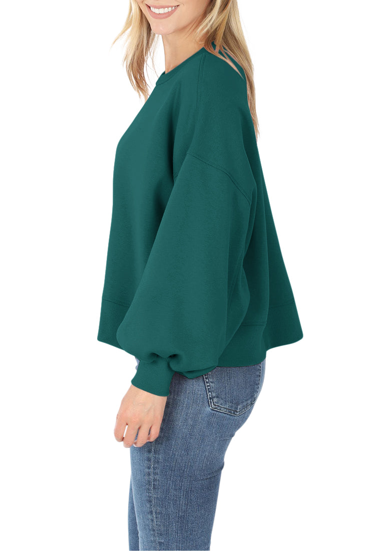 Zenana Balloon Sleeve Crew Neck Pullover Short Sweatshirt - Sweatshirts sb_outerwear