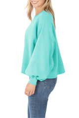 Balloon Sleeve Crew Neck Pullover Short Sweatshirt