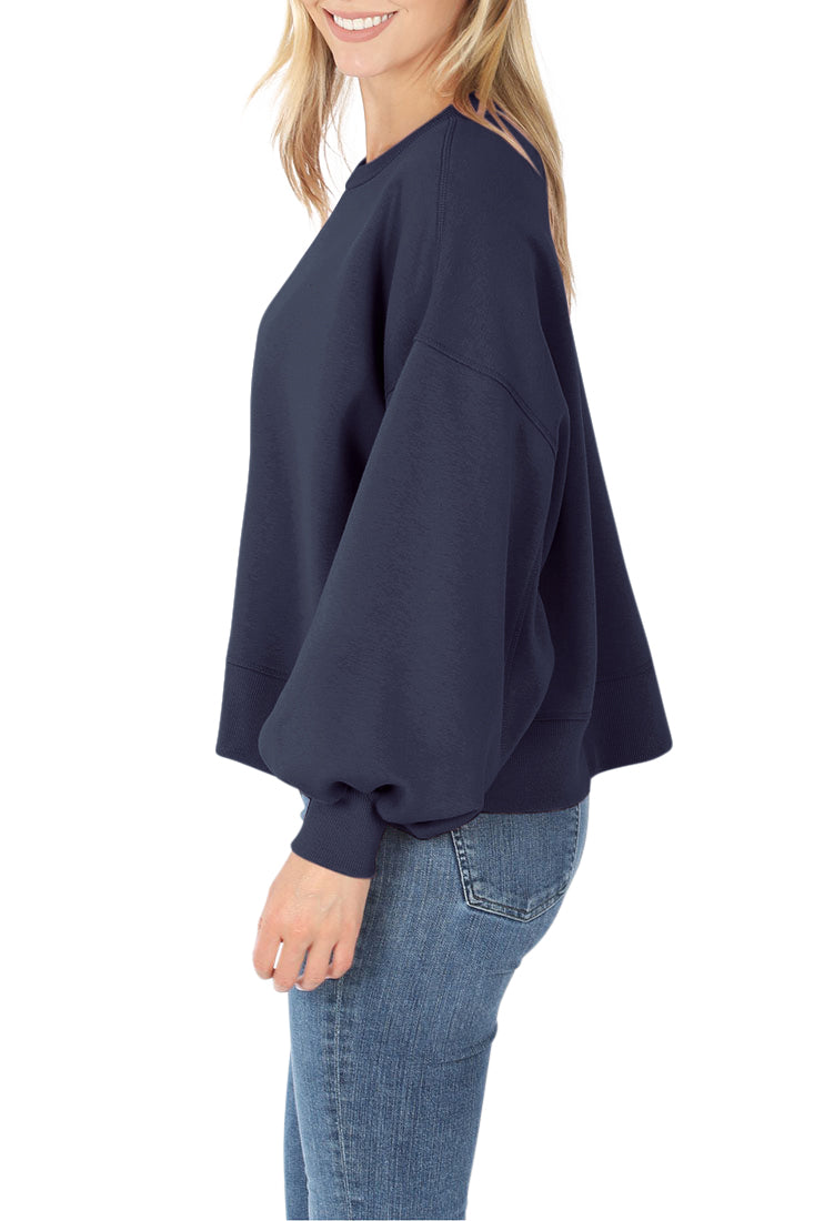 Zenana Balloon Sleeve Crew Neck Pullover Short Sweatshirt - Sweatshirts sb_outerwear