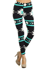 Mint Aztec Design Leggings leggings- Niobe Clothing