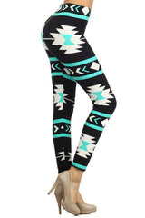 Mint Aztec Design Leggings leggings- Niobe Clothing