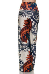 Niobe Clothing High Waist Fold Over Wide Leg Gaucho Palazzo Pants (Blue Paisley) - pants