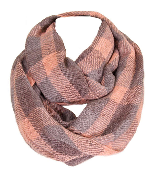Soft Classic Pink Checkered Plaid Infinity Loop Scarf Scarves- Niobe Clothing