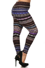Niobe Clothing Purple Multi Design Plus Size Leggings - leggings