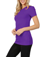 Womens Basic Cotton Crew Neck Short Sleeve Long Tee Shirt Tops- Niobe Clothing