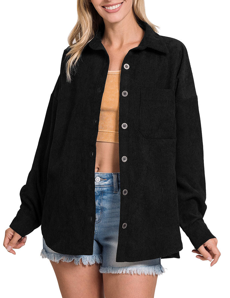 Zenana Oversized Corduroy Shacket - Coats & Jackets sb_outerwear