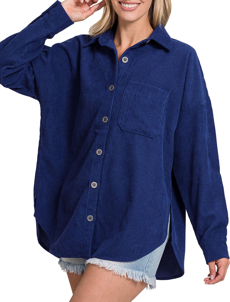 Zenana Oversized Corduroy Shacket - Coats & Jackets sb_outerwear