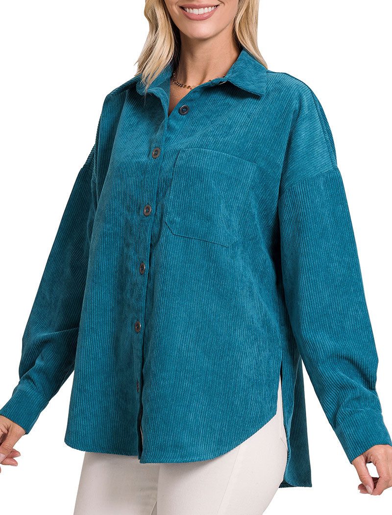 Zenana Oversized Corduroy Shacket - Coats & Jackets sb_outerwear
