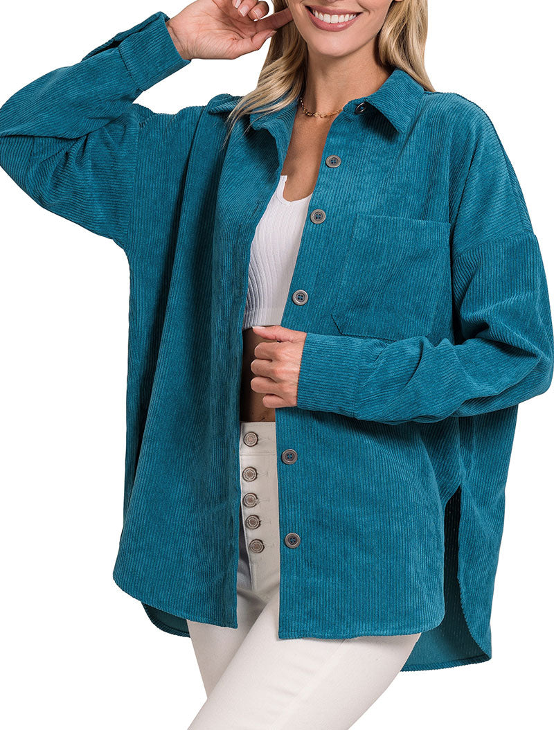 Zenana Oversized Corduroy Shacket - Coats & Jackets sb_outerwear