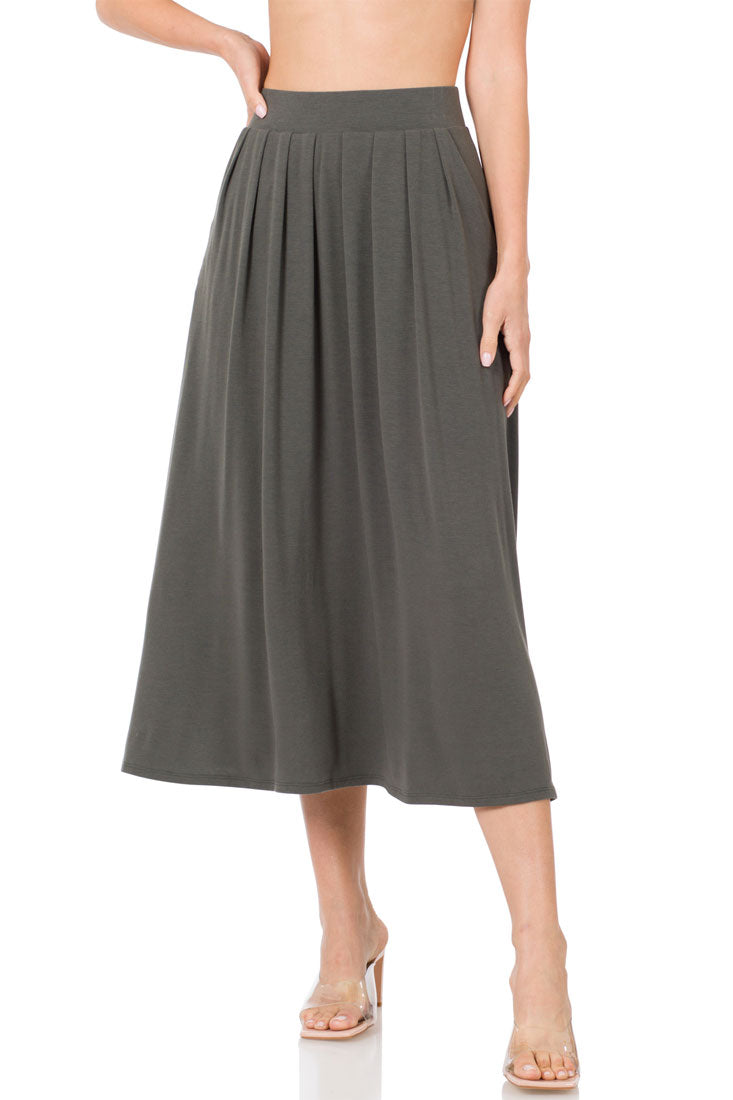 Zenana High Waist Pleated Midi Skirt - Skirts sb_bottoms