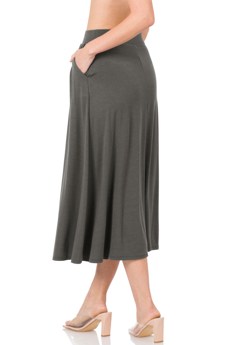 Zenana High Waist Pleated Midi Skirt - Skirts sb_bottoms