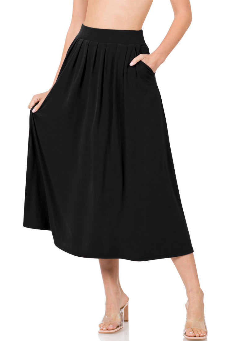 Zenana High Waist Pleated Midi Skirt - Skirts sb_bottoms