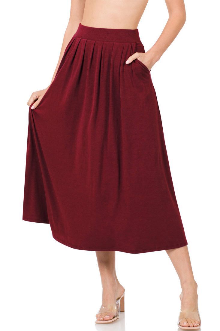Zenana High Waist Pleated Midi Skirt - Skirts sb_bottoms