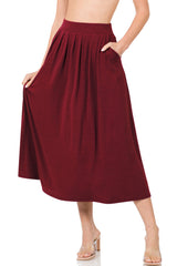 High Waist Pleated Midi Skirt