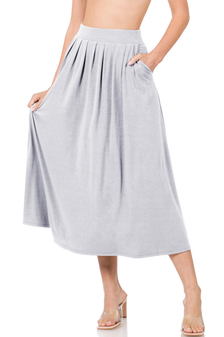 Zenana High Waist Pleated Midi Skirt - Skirts sb_bottoms