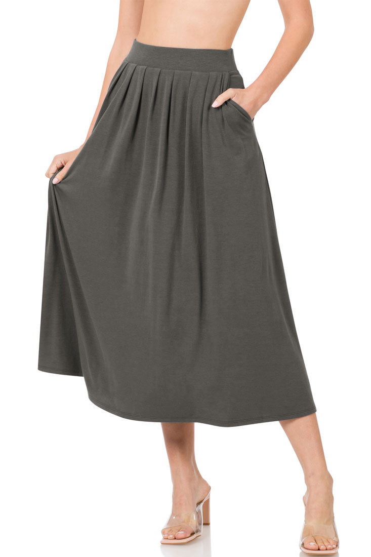 Zenana High Waist Pleated Midi Skirt - Skirts sb_bottoms