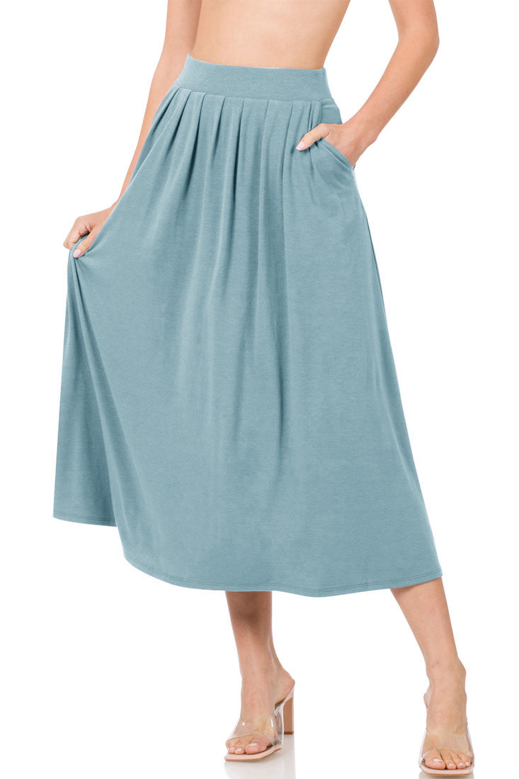 Zenana High Waist Pleated Midi Skirt - Skirts sb_bottoms