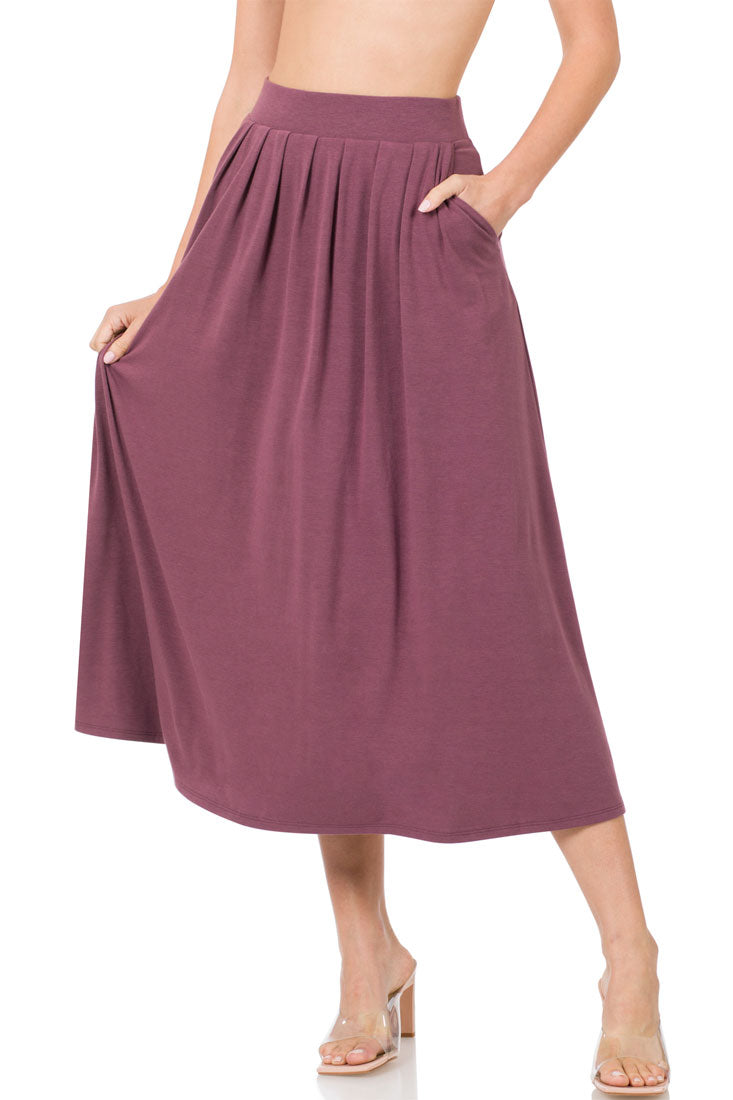 Zenana High Waist Pleated Midi Skirt - Skirts sb_bottoms