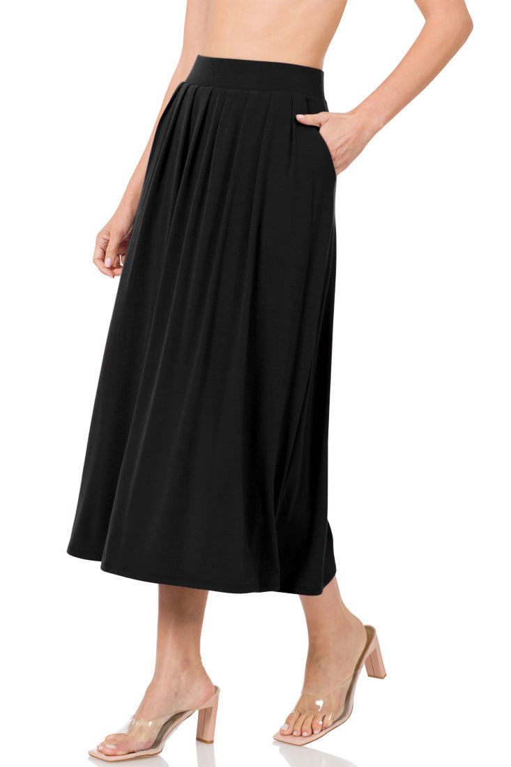 Zenana High Waist Pleated Midi Skirt - Skirts sb_bottoms