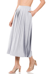 High Waist Pleated Midi Skirt