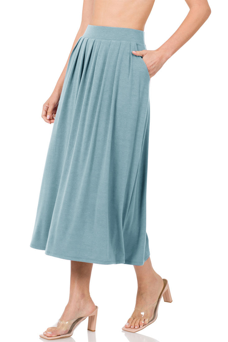 Zenana High Waist Pleated Midi Skirt - Skirts sb_bottoms