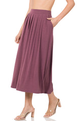 High Waist Pleated Midi Skirt