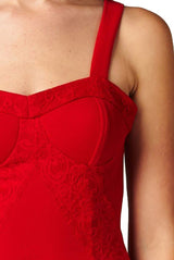 Sweetheart Neckline Textured Fitted Sleeveless Knit Lace Dress (Red) dress- Niobe Clothing