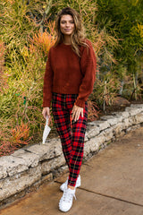 Red Plaid Design Leggings