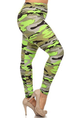 Niobe Clothing Neon Green Camo Design Plus Size Leggings - leggings