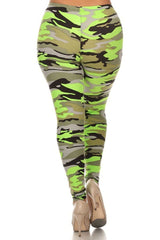 Niobe Clothing Neon Green Camo Design Plus Size Leggings - leggings