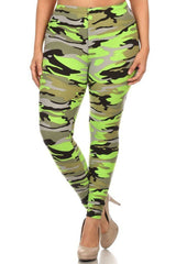 Niobe Clothing Neon Green Camo Design Plus Size Leggings - leggings