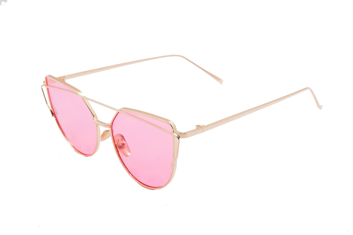 Niobe Clothing Mirrored "Samantha" Flat Lens Strikethrough Cat Eye Sunglasses in Gold Frame - Sunglasses