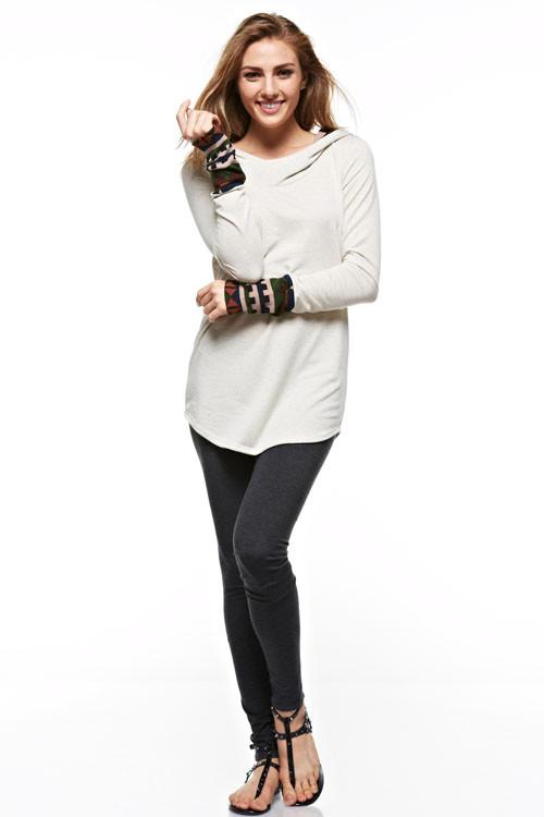 12Pm Mon Ami Tribal Print Contrast Long Sleeves Hoodie - Hoodies f_tops